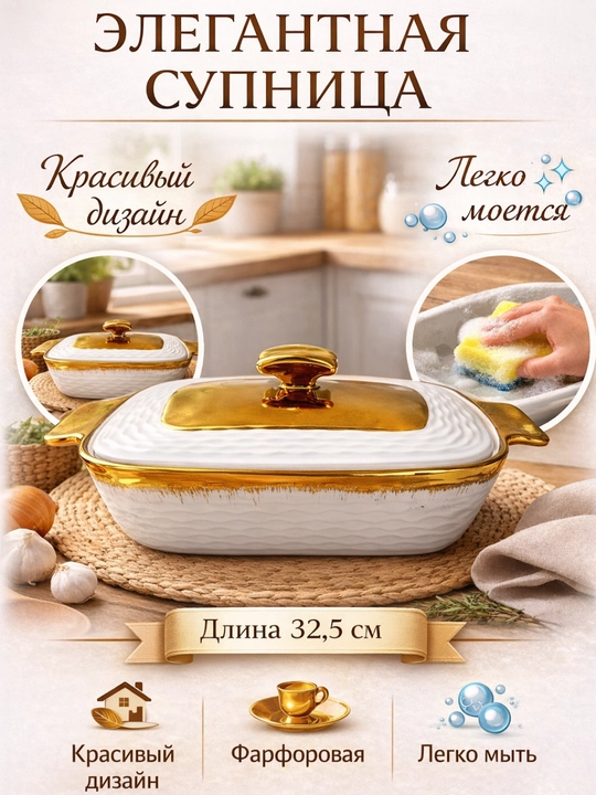 Керамическая супница с крышкой