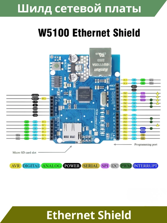 Plata Arduino uchun Ethernet Shield W5100 RJ45 tarmoq moduli, Micro-SD slot bilan