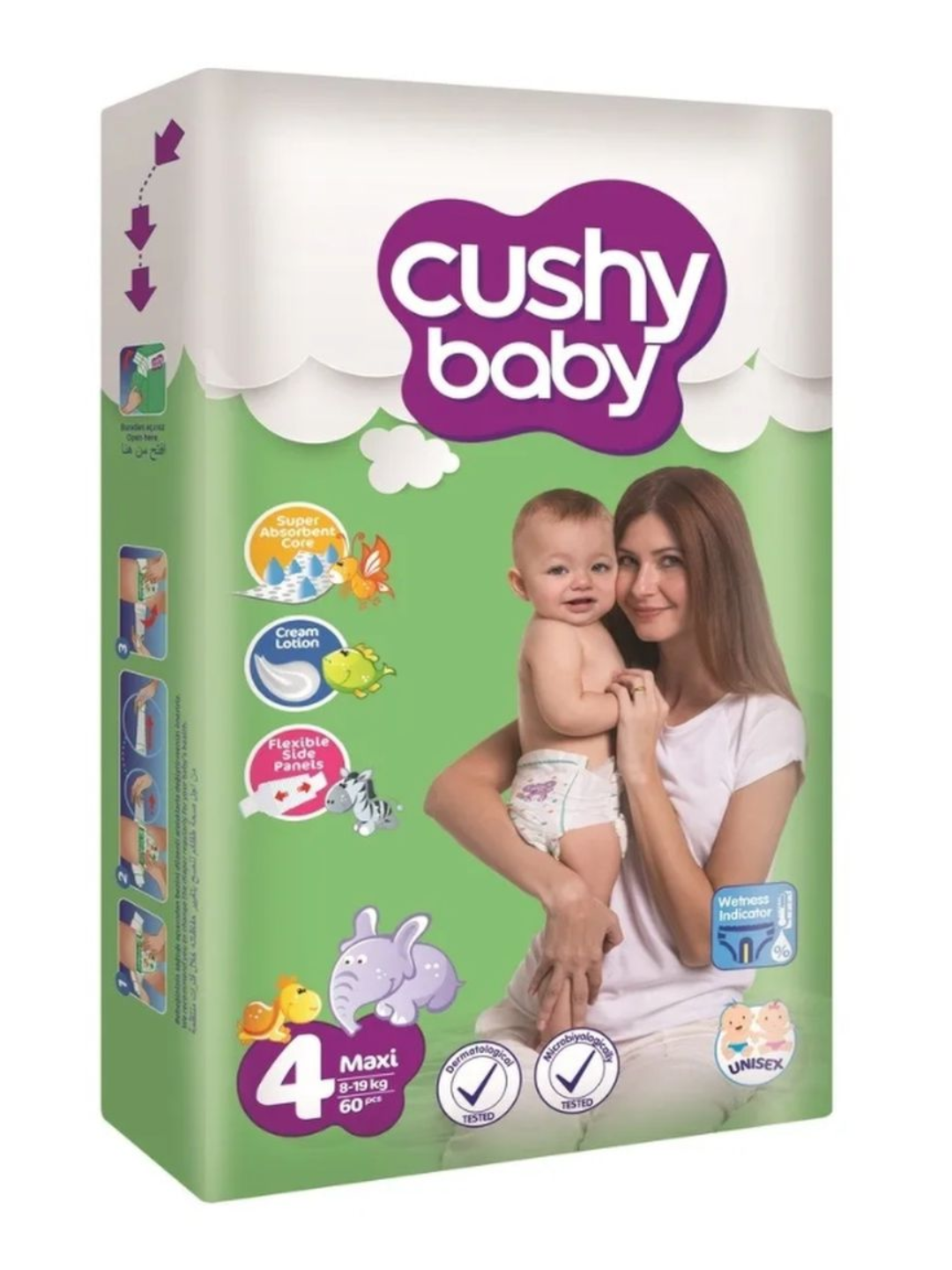 Подгузники детские Cushy Baby размер Midi 4, 8-19 кг, 60 шт - 