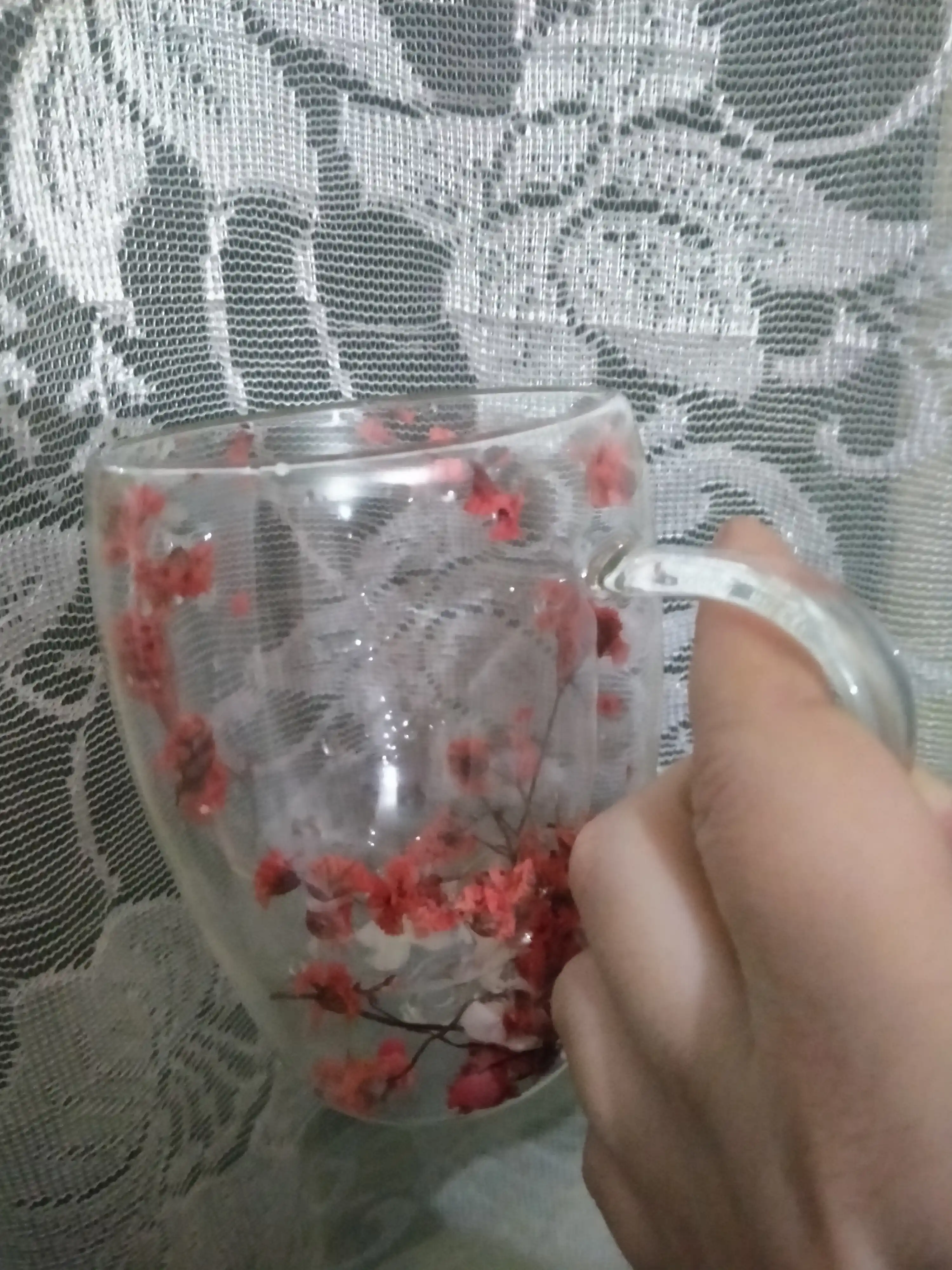 Shisha krujka, ikki devorli va gulli, 250, 350 ml