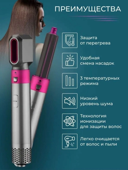 Фен-стайлер Dyson, 5 в 1, для всех типов волос, с кейсом, плойка