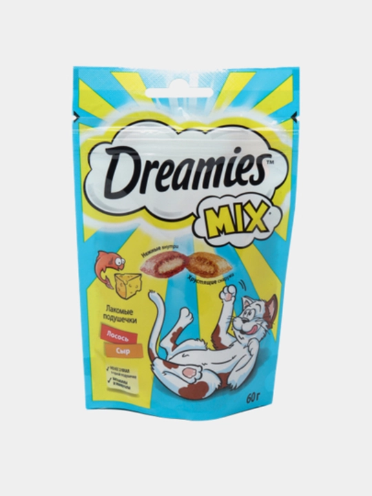 Лакомство для взрослых кошек Dreamies MIX, с лососем и сыром, 60 гр - 