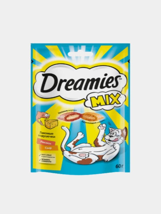 Лакомство для взрослых кошек Dreamies MIX, с лососем и сыром, 60 гр