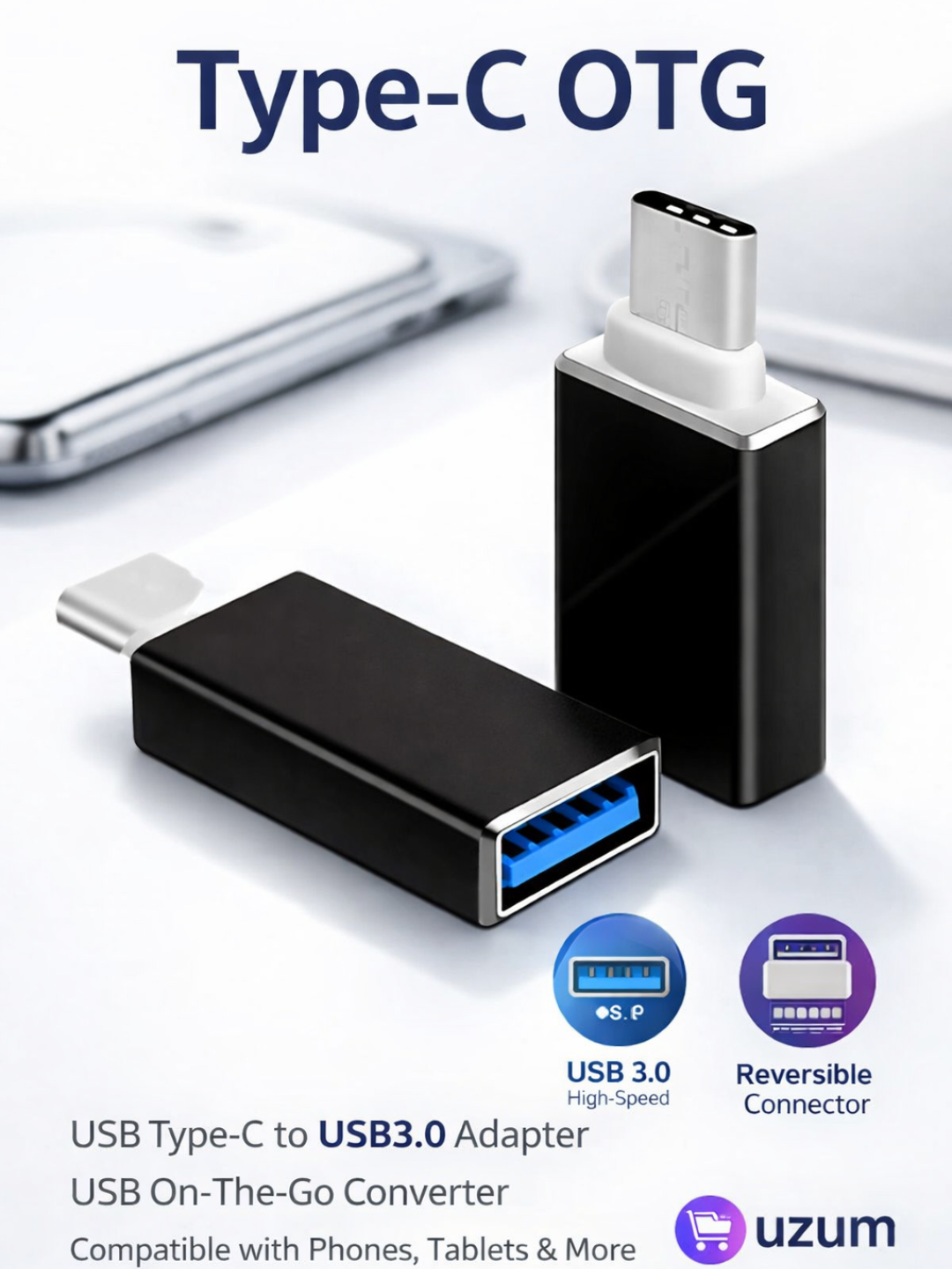 USB Type-C OTG адаптер USB-A 3.0 для флешки клавиатуры мыши - 