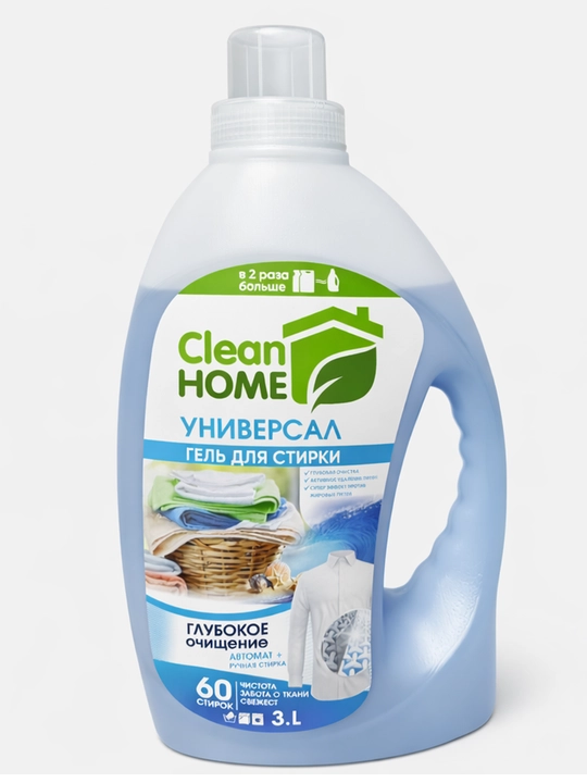 Clean Home universal kir yuvish geli, dengiz ifori bilan, 3 litr (60 tagacha kir yuvish) - 