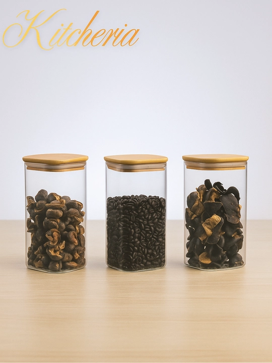 Shisha idish, quruq mahsulotlar uchun, germetik, 600–1200 ml, qoshiq bilan to‘plamda
