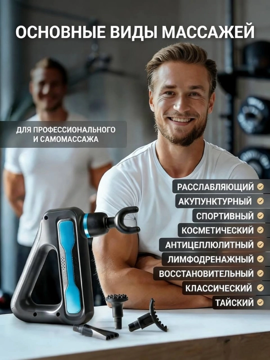 Massaj pistoleti 1+8 — 8 tananing qismlari uchun, mushaklarni massaj qiluvchi kuchli qurol