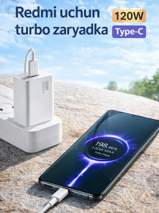 Турбо зарядка 120W для Redmi Type-C адаптер с кабелем, быстрая зарядка 220В - 
