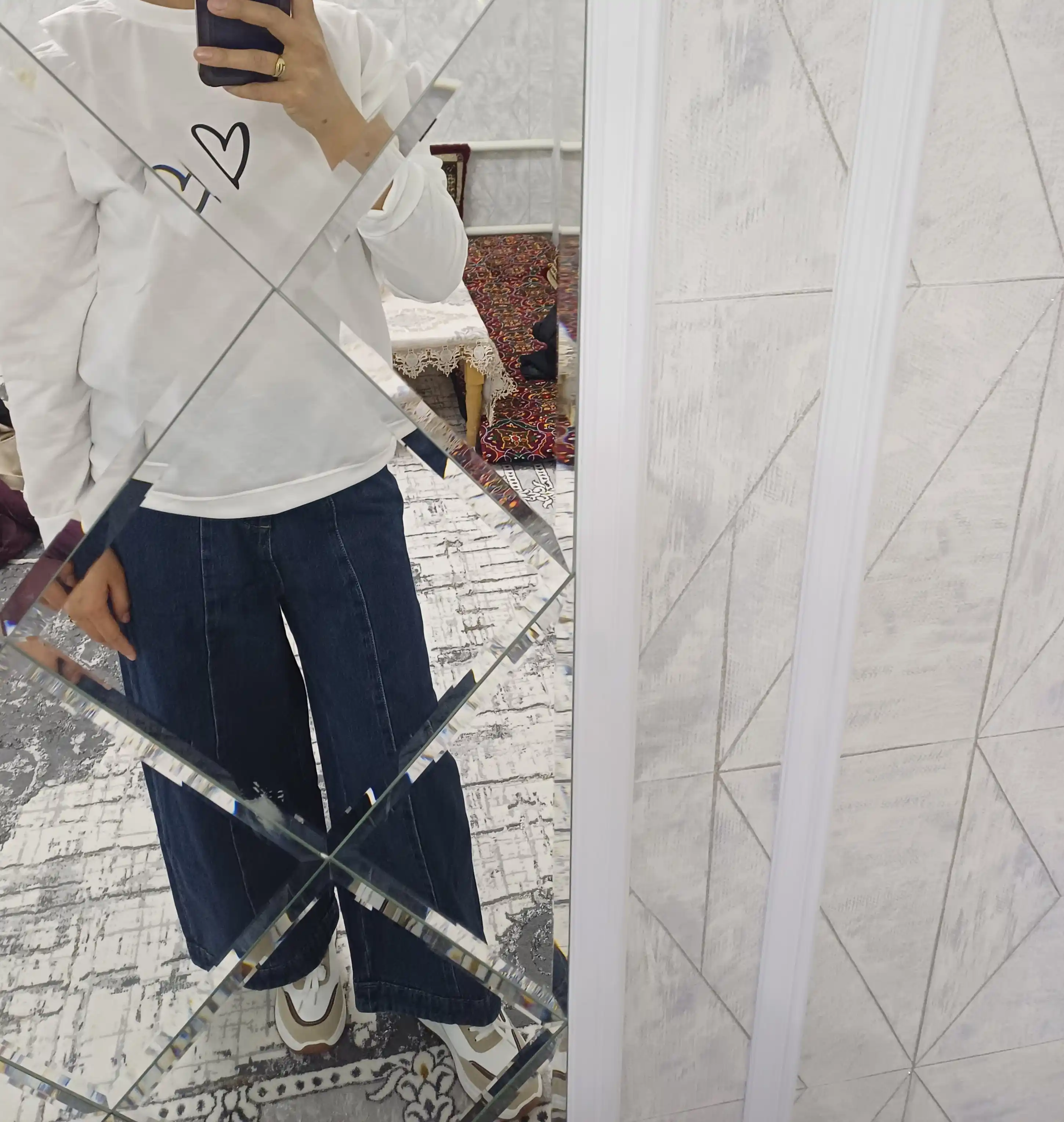 Ayollar uchun keng jensi shimlari, koreys uslubi - oversize, baggi, baland bel