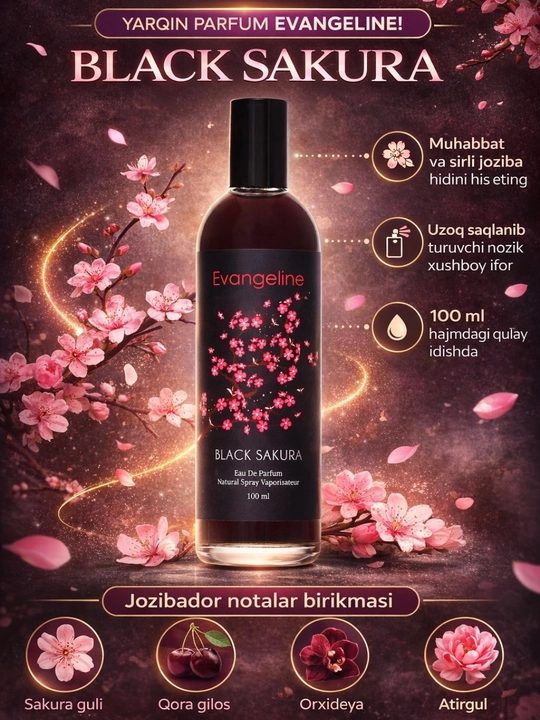 Женский парфюм Evangeline Black Sakura 100 мл, нежный и привлекательный аромат - 