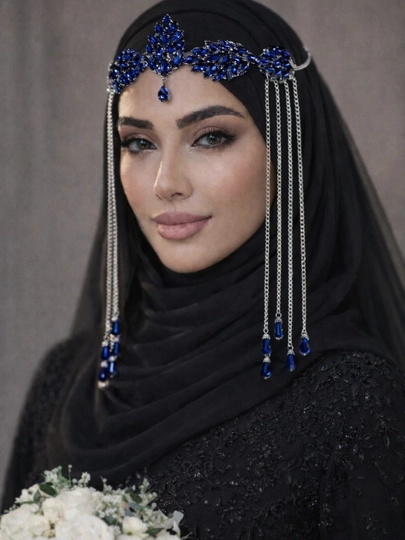 Qizlar uchun nafis diadema – Swarovski toshli, zanjirli soch aksessuari - 