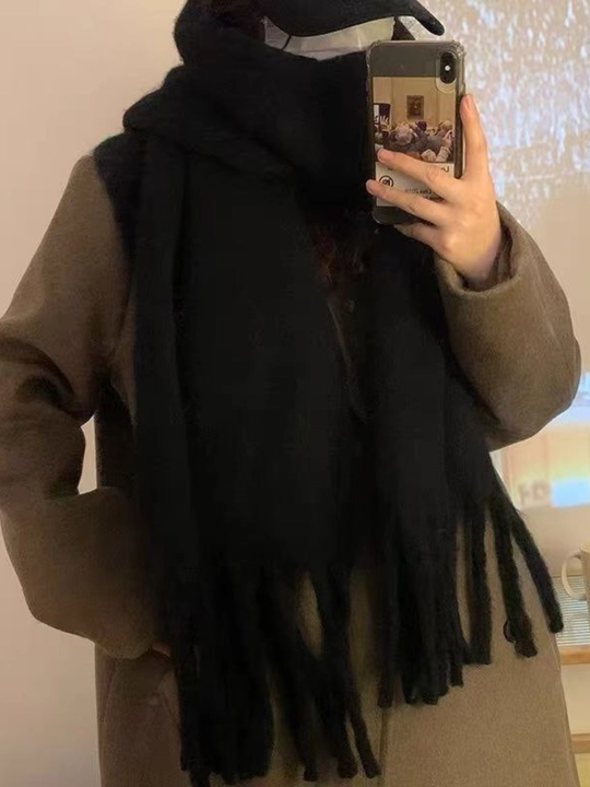 Ayollar va qizlar uchun issiq, qishki, bir rangli sharf, uzun
