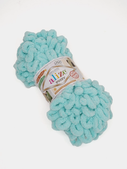 Toquv ipi alize puffy - 100 g, 9 m, 100% polyester qadoqda 1 dona