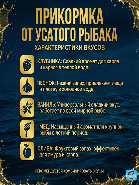 Набор прикормки «Усатый Рыбак» 5 шт: Клубника, Чеснок, Ваниль, Мёд, Слива. Ассорти вкусов