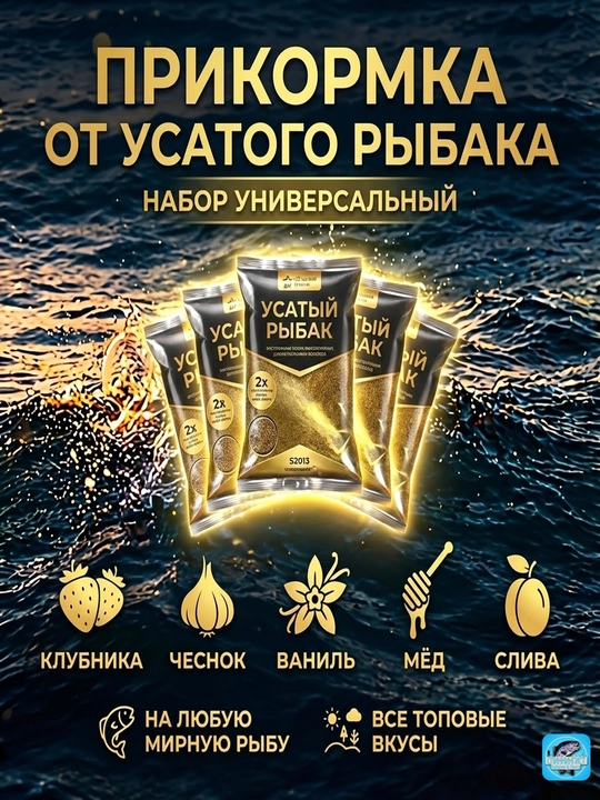 Набор прикормки «Усатый Рыбак» 5 шт: Клубника, Чеснок, Ваниль, Мёд, Слива. Ассорти вкусов