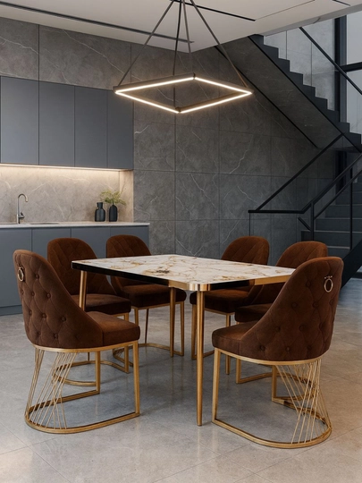 Кухонные 1стол и 6стулья — LUXRA-METAL2-КОРИЧН-4
