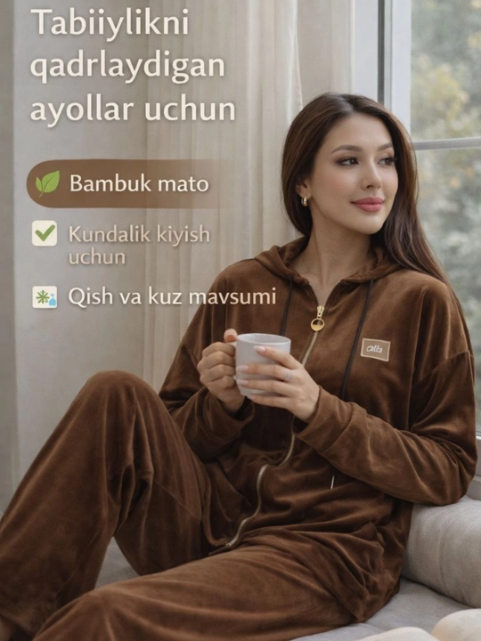 Ayollar dvoyka kiyim uy ko‘cha uchun,bambuk matoli, keng va qulay fason, sport uslub 46–56