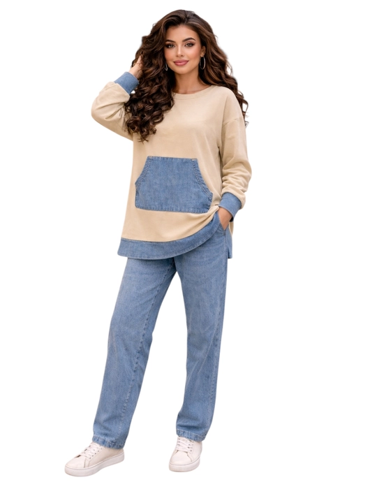 Ayollar uchun sport kostyum oversize, uzun kofta sonlardan past, kundalik casual uslub - 