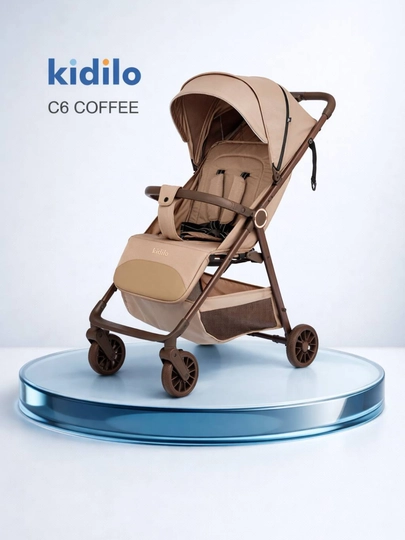 Детская коляска kidilo C6 (0-22 кг), легкая и складная коляска — BABY01-C6KIDILO-КОРИЧН-C6