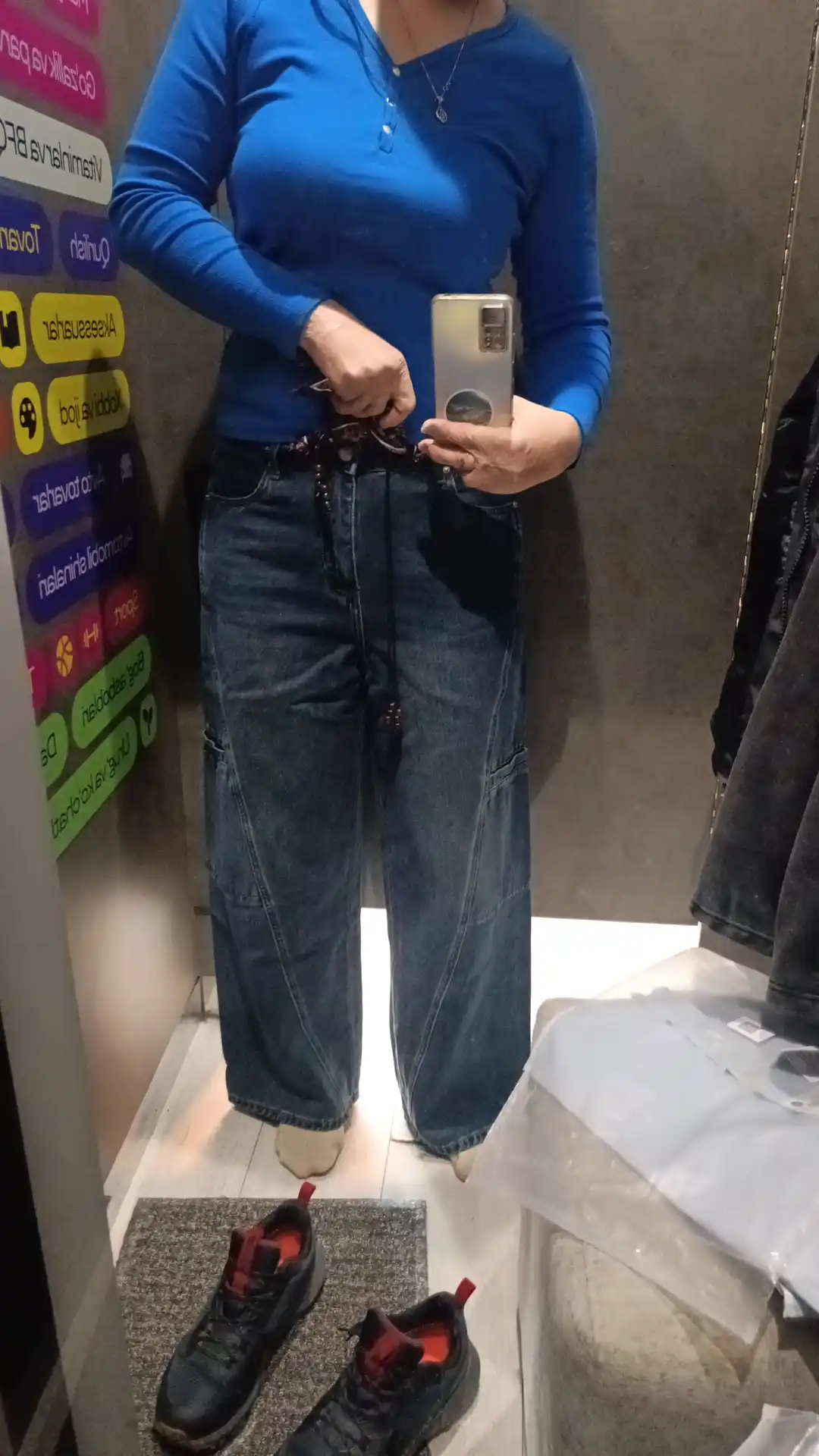 Ayollar uchun keng jensi shimlari, koreys uslubi - oversize, baggi, baland bel