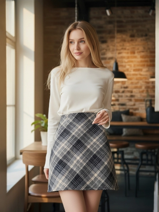 Ayollar uchun katakli qisqa yubka S–XL