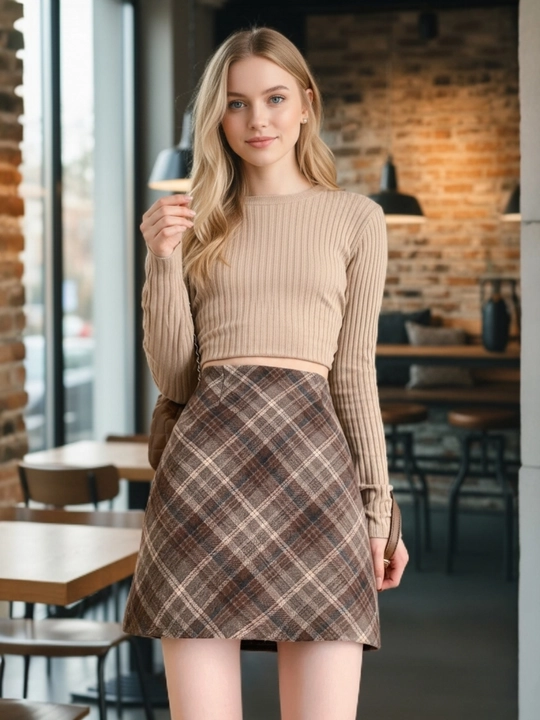 Ayollar uchun katakli qisqa yubka S–XL