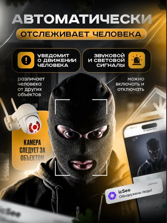 Wi-Fi камера видеонаблюдения с ночным видением, поворотом 360, датчиком движения