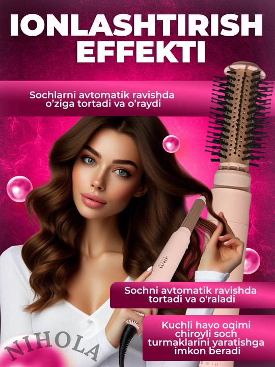JRM Airwrap 6 tasi 1da ko'p funksiyali styler, soch quritgich, fen, jingalak, dazmol, ployka