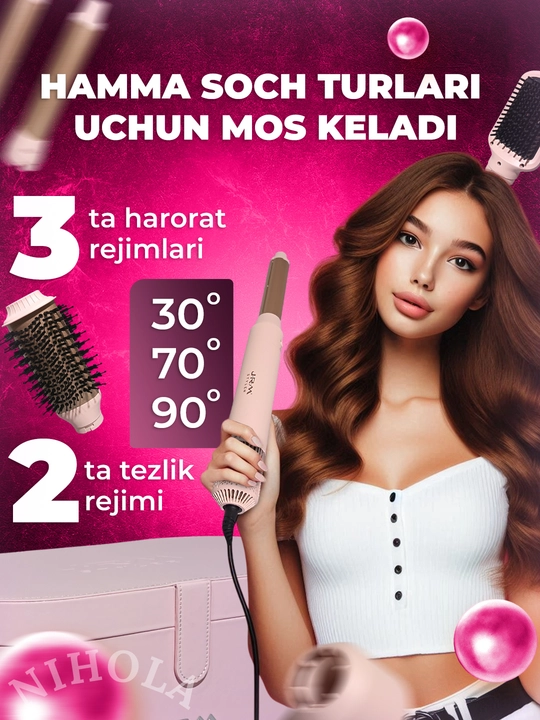 JRM Airwrap 6 tasi 1da ko'p funksiyali styler, soch quritgich, fen, jingalak, dazmol, ployka