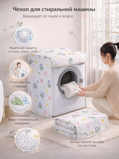 Kir yuvish mashinasi chexoli, changdan himoya qopqoq, suv o‘tkazmaydigan chexol, dekorativ - 