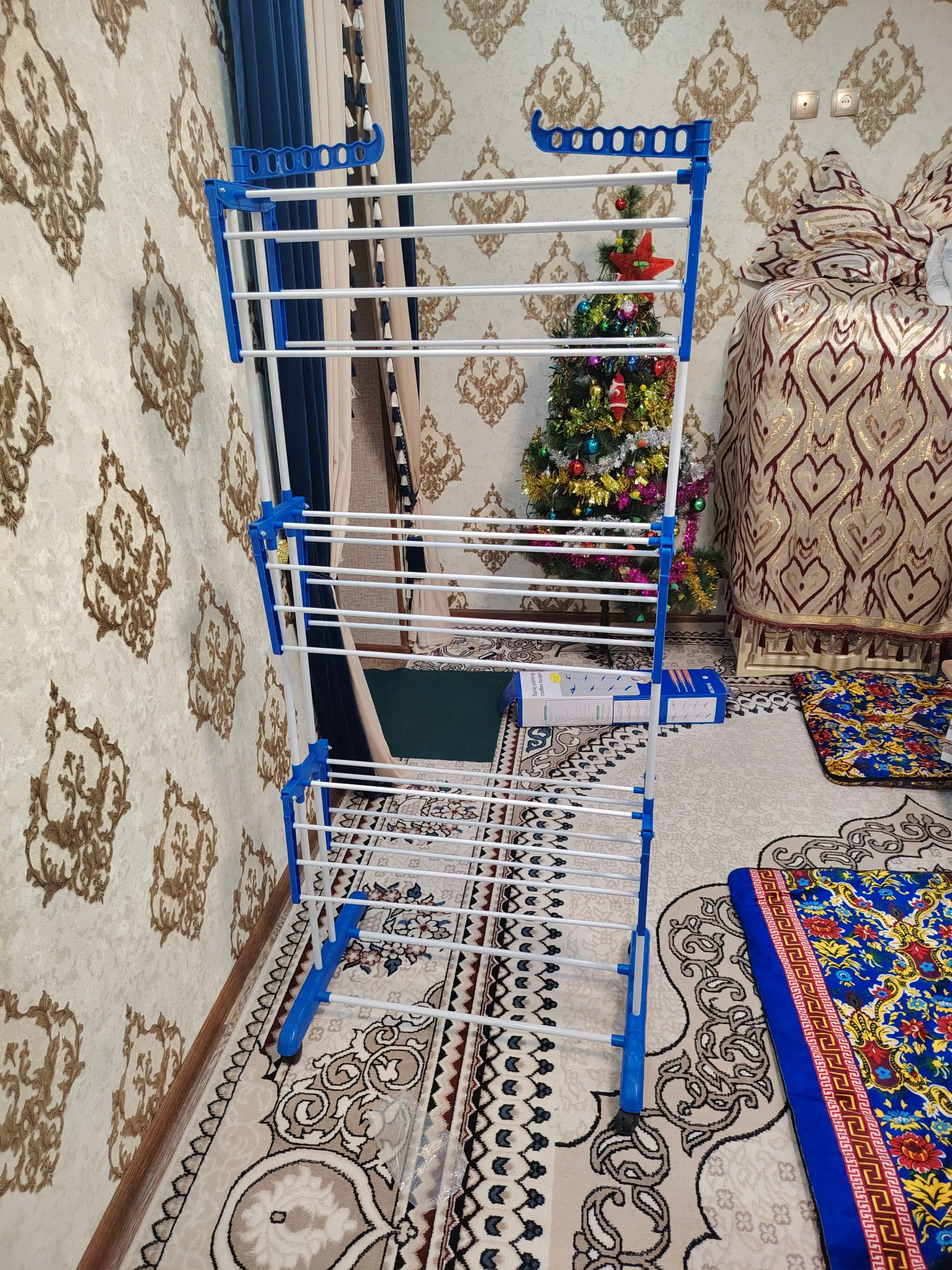 Напольная сушилка для белья на колёсиках — 3 яруса, складная, 40 кг