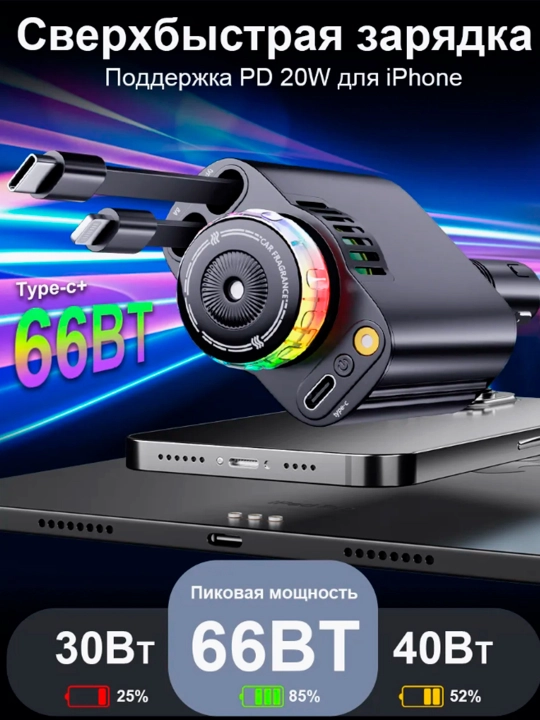 Type-C va Lightning kabellari bilan, telefoningiz uchun avtomobilni tez zaryadlash - 