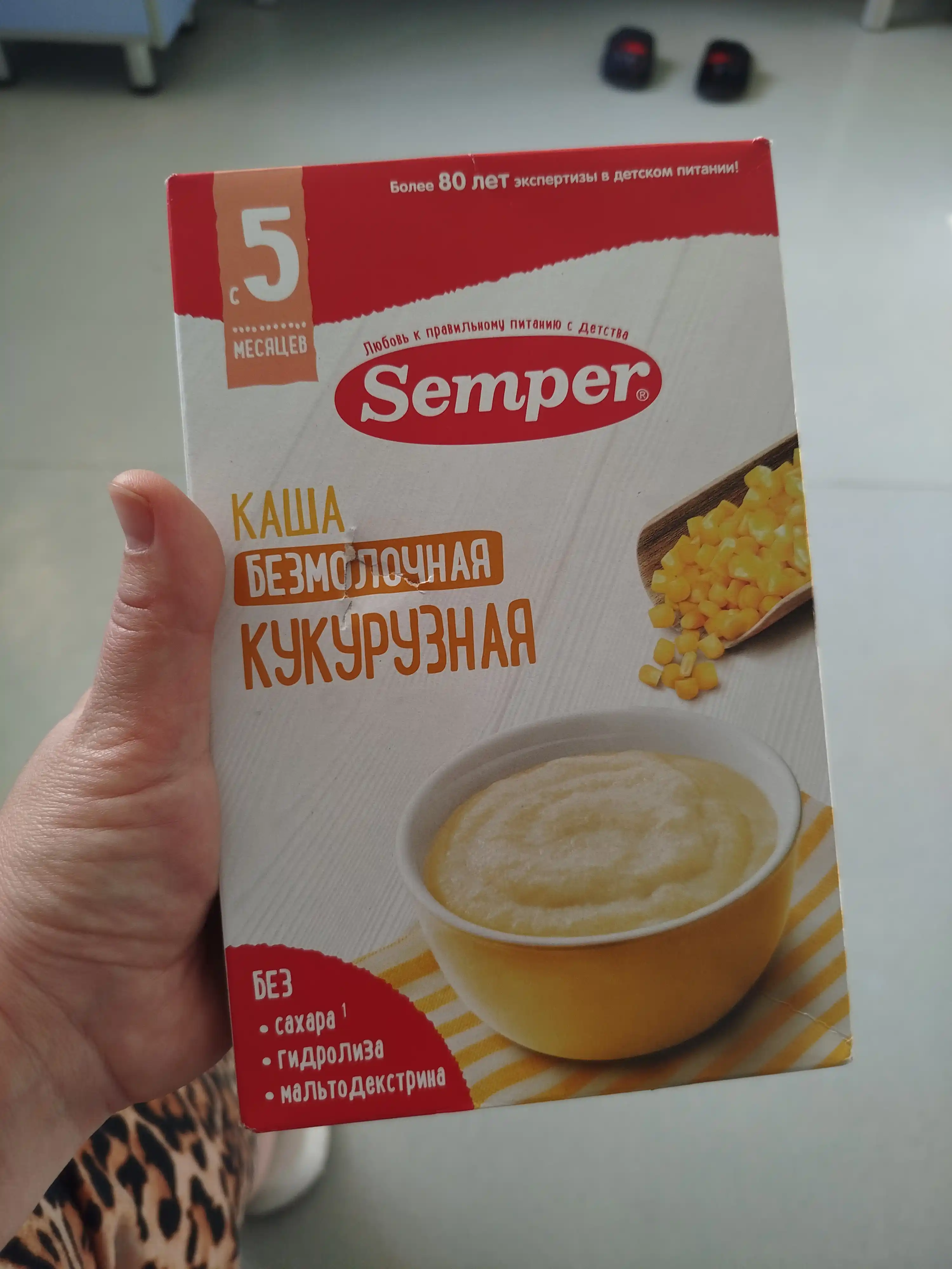 Semper, birinchi qo'shimcha ovqat uchun, sutsiz, shakarsiz, makkajo'xori bo'tqasi 5oy 180g