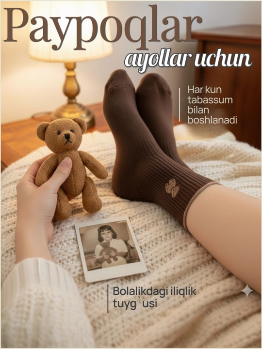 Ayollar paypog`i toza paxta, kundalik kiyish uchun, qulay