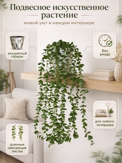 Подвесное искусственное растение, в декоративном горшке