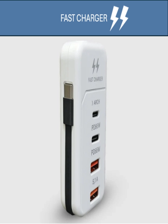 2 портами PD + 2 портами USB/многопортовой быстрой зарядкой мощностью 60 Вт