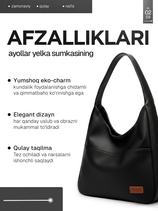 Ayollar sumkasi, xobo yelkaga, A4 sig'adi, har kunga