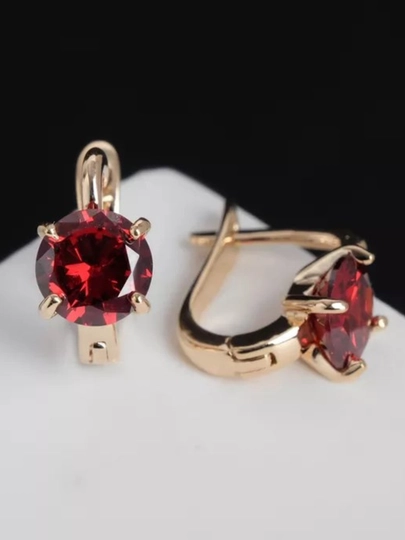 Серьги позолоченные, бижутерия — GARNET5-SIRGALAR4-КРАСН