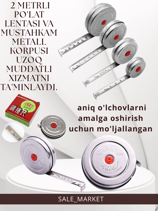 Tricle Brand po'lat o'lchov lentasi, 2 metr, metall korpusli metircha