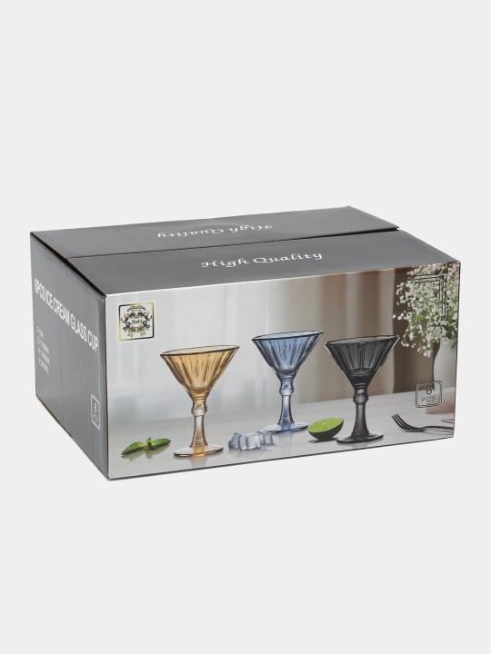6 ta rangli shisha sharob stakanlari to'plami, asal rangi, 280 ml