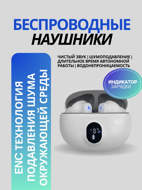 Беспроводные наушники с чистым звуком, ENC и зарядным кейсом - 