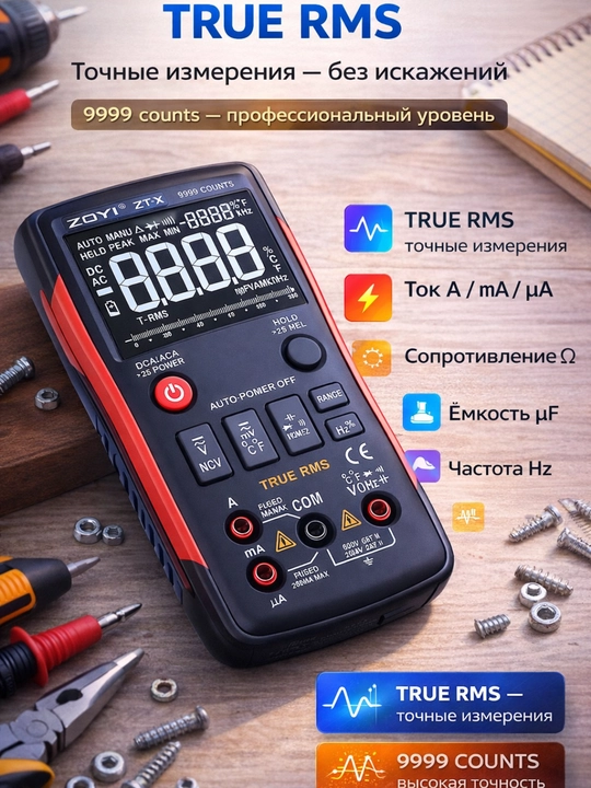 ZOYI ZT-X 9999 raqamli multimetr (Tester) – True RMS