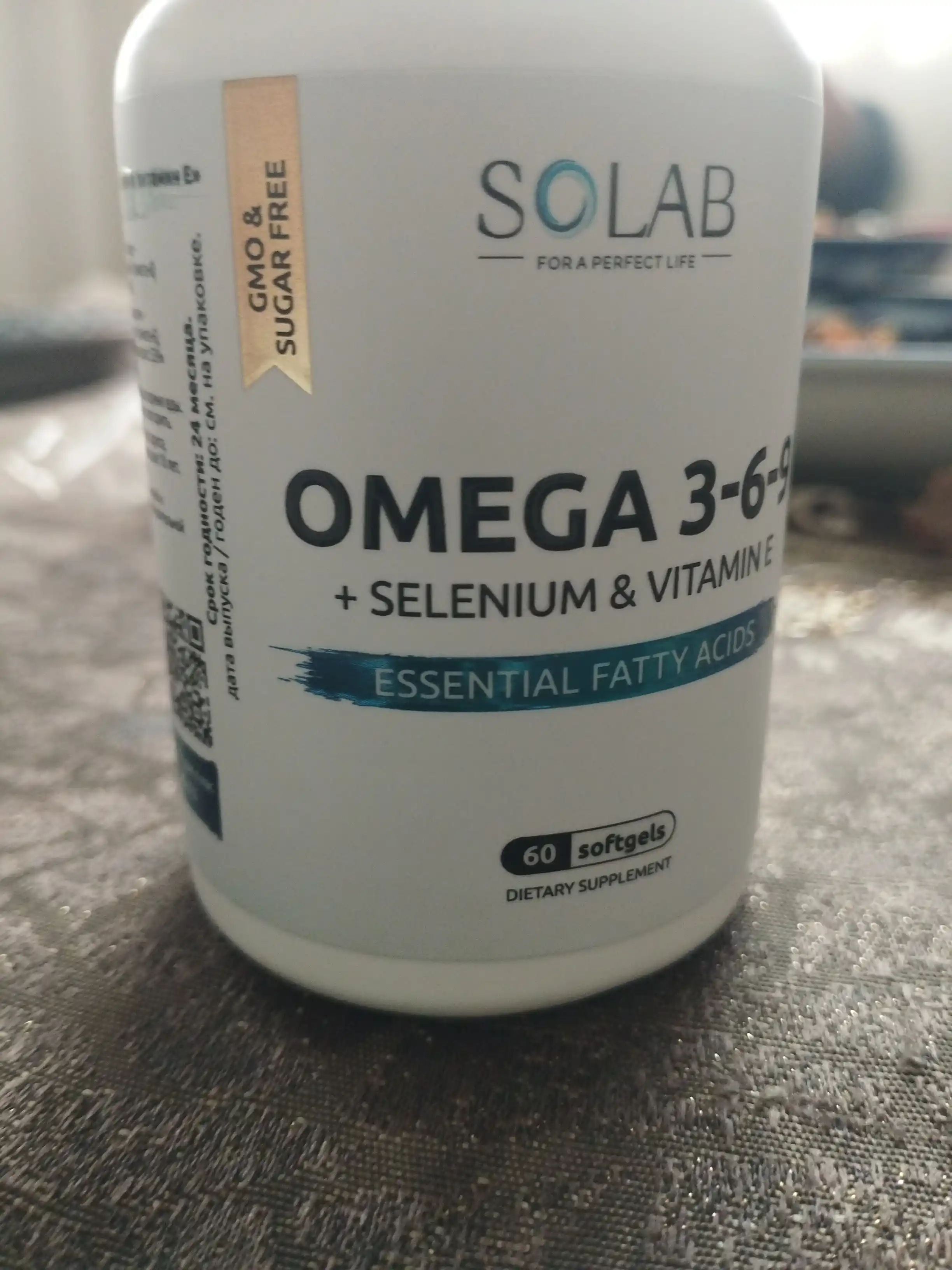 Omega 3-6-9, SOLAB, Selen va E vitamini bilan, 60 kapsula