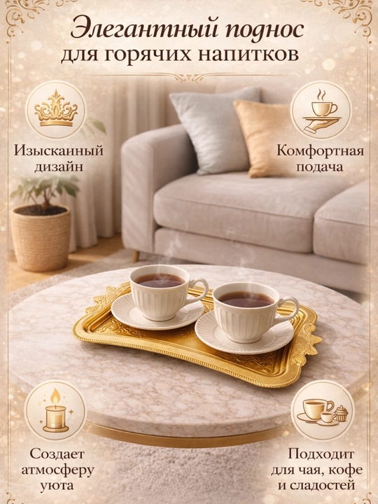 Поднос для горячих напитков с декоративным узором - 