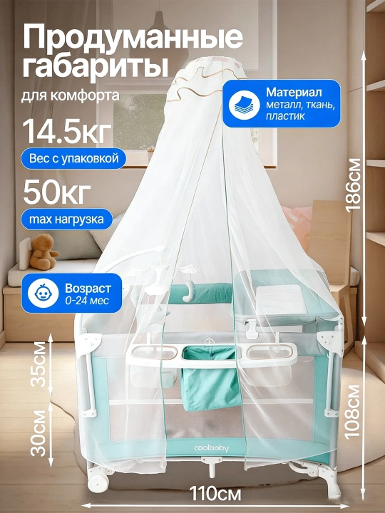 Детская кроватка, манеж, пеленальный столик, москитная сетка, игрушки, люлька