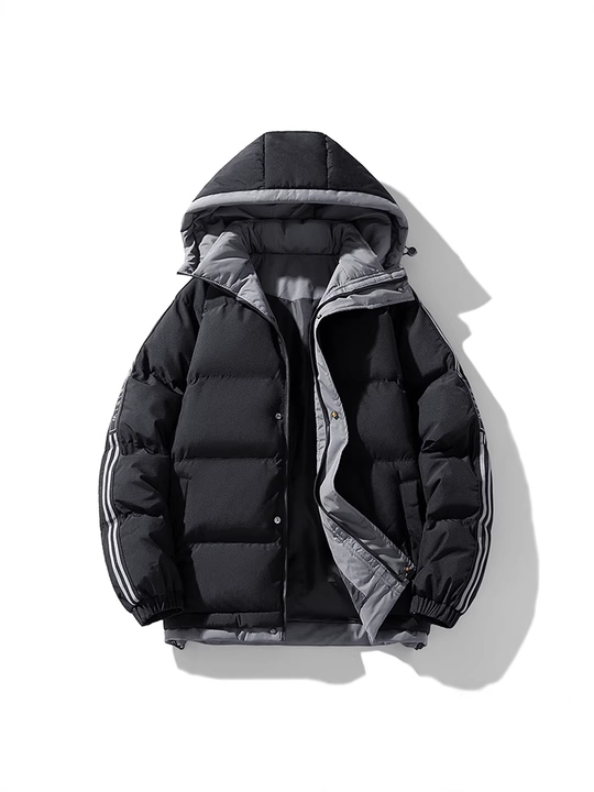 Erkaklar qishki oversize kurtkasi HK Style, kapyushonli, katta o'lchamlar, qora