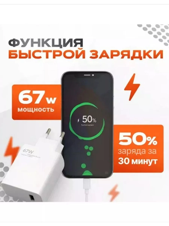 Быстрое зарядное устройство Type-C мощностью 67 Вт для Samsung, Xiaomi и Redmi