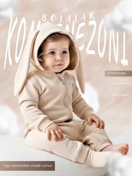 Bolalar kombinezon quyoncha quloqlari bilan - 