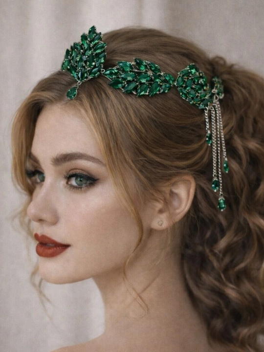 Qizlar uchun nafis diadema – Swarovski toshli, zanjirli soch aksessuari - 