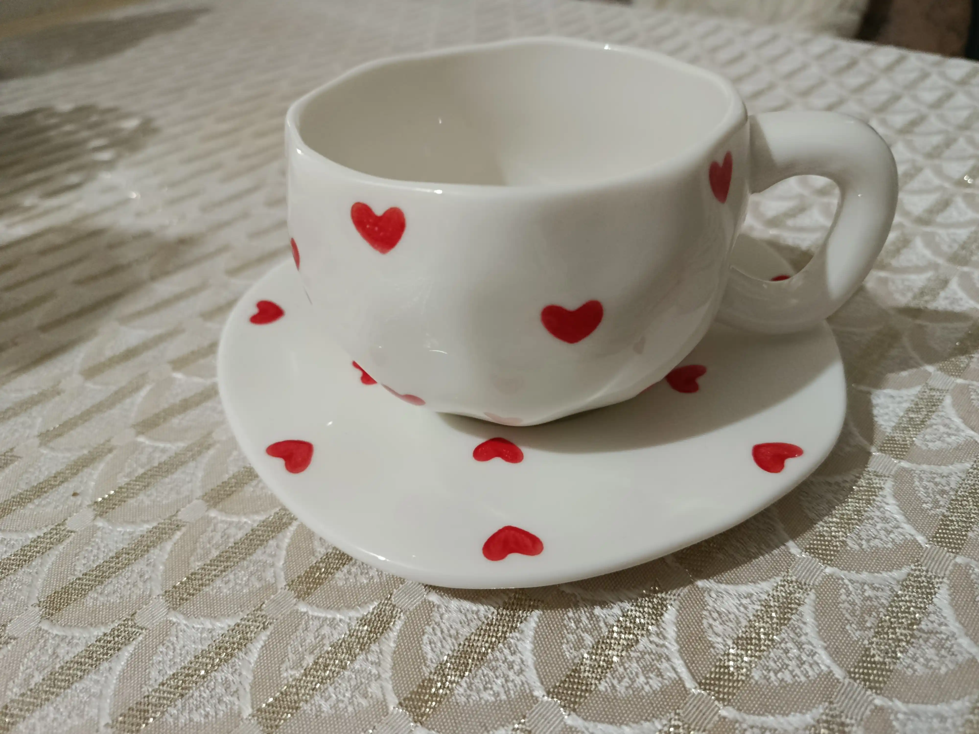 280 ml choy to'plami – likopchali krujka, choy va qahva uchun keramik chashka